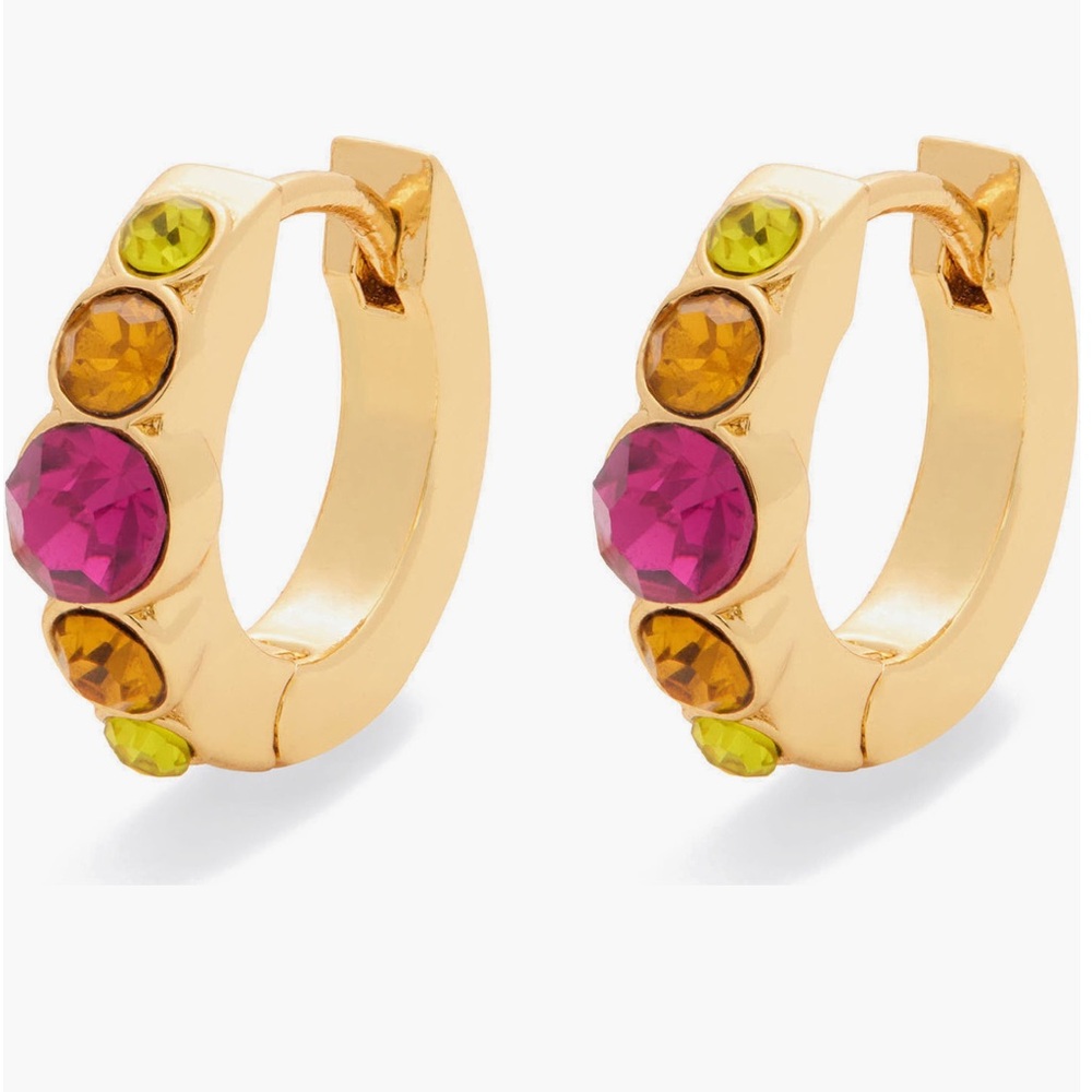 Kurt Geiger London NWT small gold crystal huggie earrings with 5 varied crystals - Picture 1 of 15